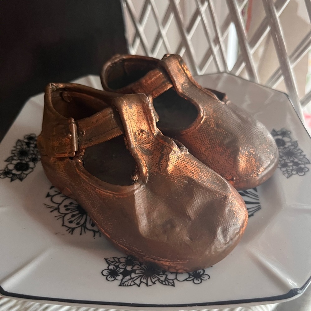 vintage brass baby shoes